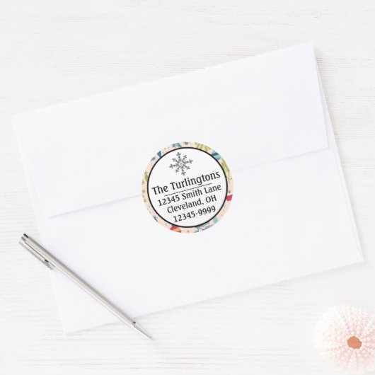 Het oude Fashioned kerstversieradres van de Terugk Ronde Sticker (Envelop)