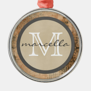 Het oude Gescheurde Vintage Monogram van de Krant Metalen Ornament