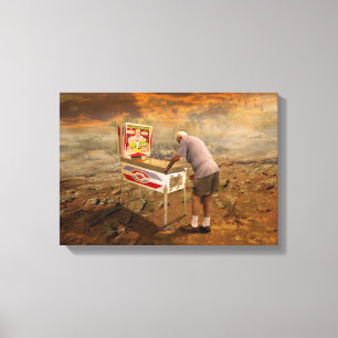 Het oude Man dat Pinball speelt in de buitenste Su Canvas Afdruk