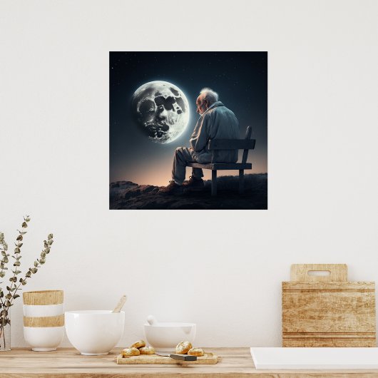 Het oude man dat zich eenzaam voelt poster-3- poster (Keuken)