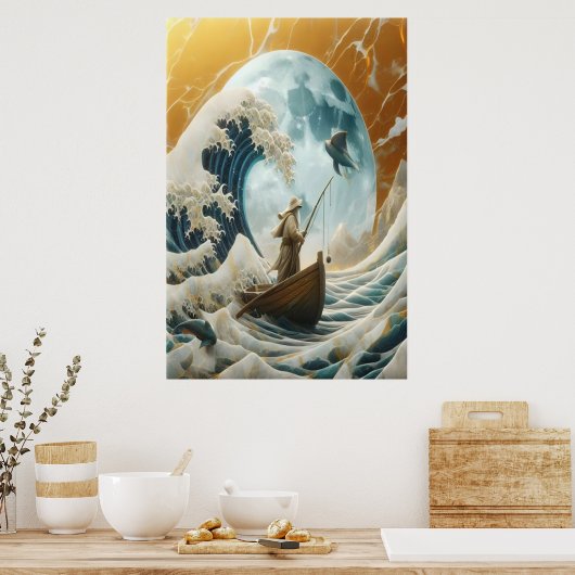 Het oude Man en de gigantische golf Poster (Keuken)