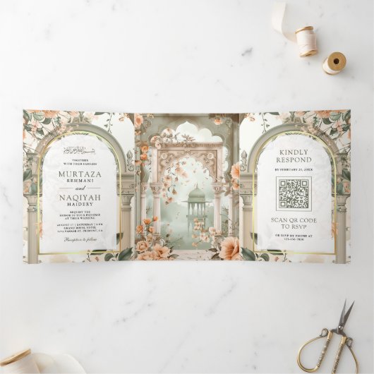 Het oude Mogolpaleis Alles in één moslim bruiloft Drieluik Uitnodiging (Binnen)