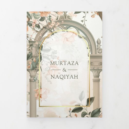 Het oude Mogolpaleis Alles in één moslim bruiloft Drieluik Uitnodiging (Cover)