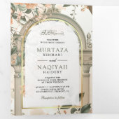 Het oude Mogolpaleis Alles in één moslim bruiloft Drieluik Uitnodiging (Binnenzijde eerst)