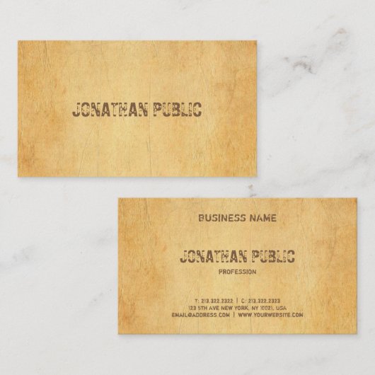 Het  Oude Papier van het Manuscript van het drukca Visitekaartje (Voorkant / Achterkant)