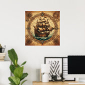 Het oude piratenzeilschip 3 poster (Thuiskantoor)