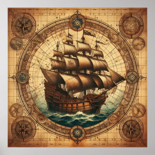 Het oude piratenzeilschip 3 poster (Voorkant)