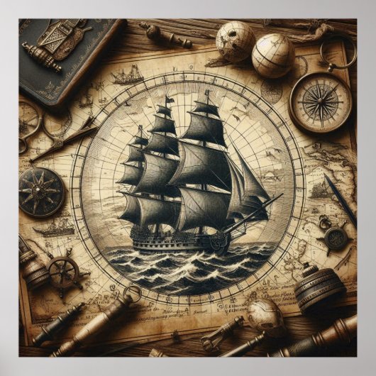 Het oude piratenzeilschip 4 poster (Voorkant)