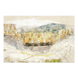 Het oude theater van Athene, Griekenland Foto Afdruk