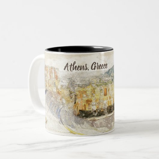 het oude theater van Herodion, Athene, Griekenland Tweekleurige Koffiemok (Voorkant links)