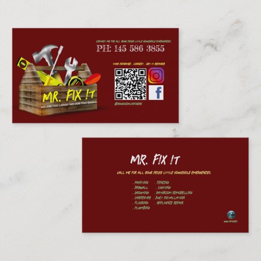 Het oude Visitekaartje van de Handyman van de Repa (Voorkant / Achterkant)