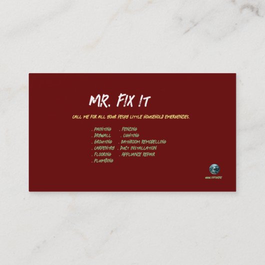 Het oude Visitekaartje van de Handyman van de Repa (Achterkant)