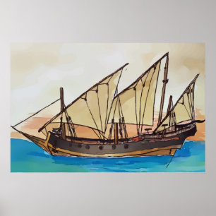 Het oude zeilschip Xebec Poster