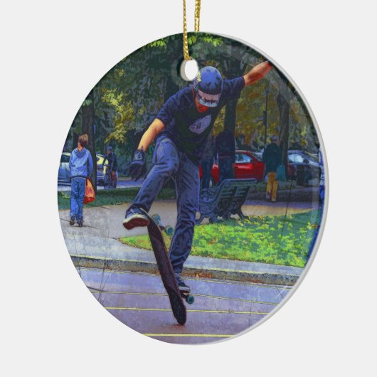 Het overlopen van het dek - Skateboarder Keramisch Ornament (Links)