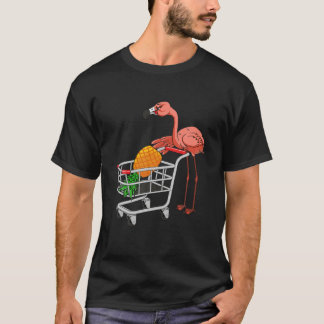Het overslaan van Flamingo Pushing Shopping Cart m T-shirt