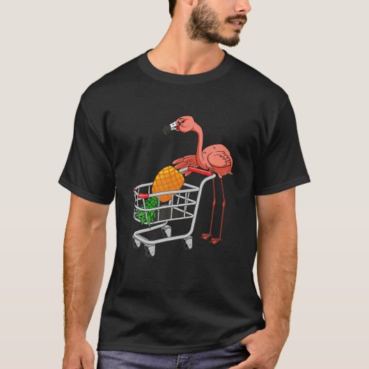 Het overslaan van Flamingo Pushing Shopping Cart m T-shirt (Voorkant)