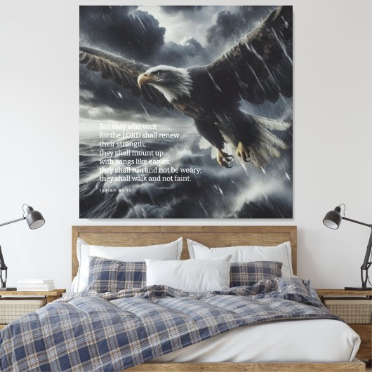 Het overwinnen van het Storm Jesaja 40:31 Canvas Afdruk (Insitu (Slaapkamer))