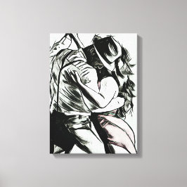 Het paar dansen, zwart-wit canvas print,
