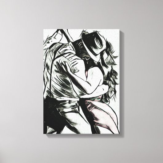 Het paar dansen, zwart-wit canvas print, (Voorkant)