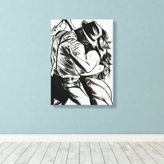 Het paar dansen, zwart-wit canvas print, afdruk (Insitu (Houten vloer))