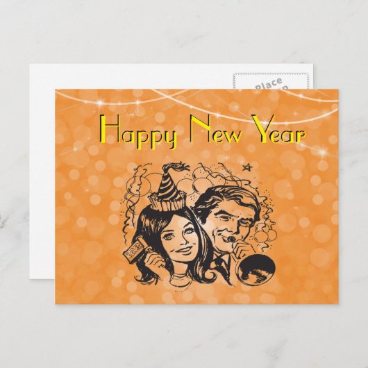 Het Paar van Noisemaker van de oudejaarsavond Feestdagenkaart (Voorkant / Achterkant)