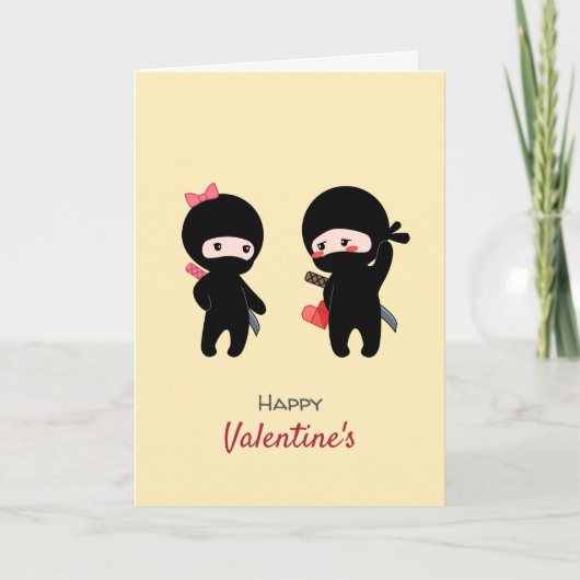 Het Paar van Valentijn Ninja, een Gele Jongen en Feestdagen Kaart (Voorkant)