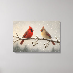 Het paar winter kardinaal canvasprint canvas afdruk