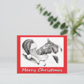 Het Paard en Saanta Claus van Kerstmis Feestdagenkaart (Staand voorkant)