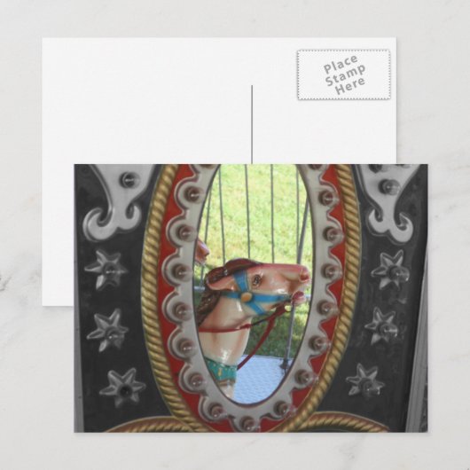 Het Paard van de carrousel in het Zwarte Witte Briefkaart (Voorkant / Achterkant)