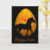 Het Paard van het silhouet en het Ei Gelukkige Kaart (Gele Bloem)