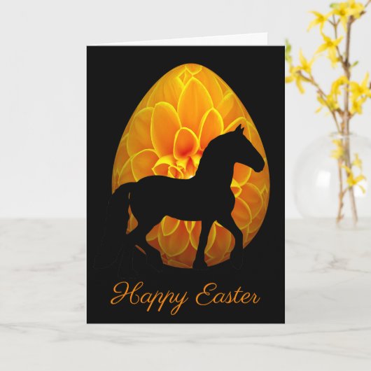 Het Paard van het silhouet en het Ei Gelukkige Kaart (Gele Bloem)