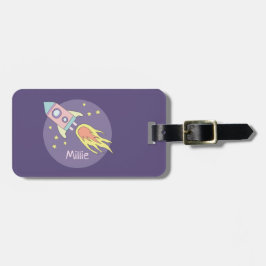 Het Paarse Galaxy Rocket Ship Kinder van Girl Bagagelabel