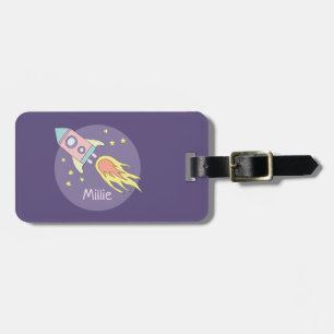 Het Paarse Galaxy Rocket Ship Kinder van Girl Bagagelabel