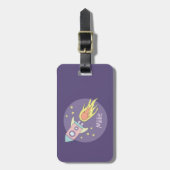 Het Paarse Galaxy Rocket Ship Kinder van Girl Bagagelabel (Voorkant verticaal)
