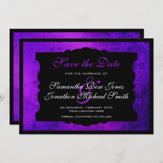 Het Paarse Gothic Weddenschap sparen de Datum Save The Date (Voorkant / Achterkant)