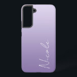 Het Paarse Manuscript van de Verloop van de Gradië Samsung Galaxy Hoesje<br><div class="desc">Een aangepaste Samsung-telefoonbehuizing in een modern zacht paars verloopontwerp. De trendy handschrijvende manuscriptdoopvont voegt een unieke aanraking toe wanneer het toevoegen van jouw naam.</div>