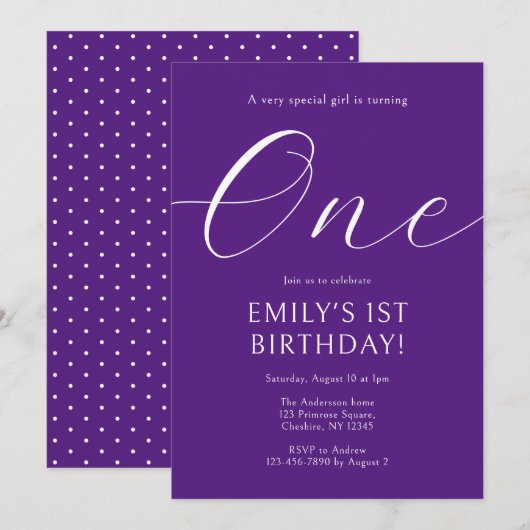 Het Paarse meisje van één jaar is gewoon één jaar  Kaart (Voorkant / Achterkant)