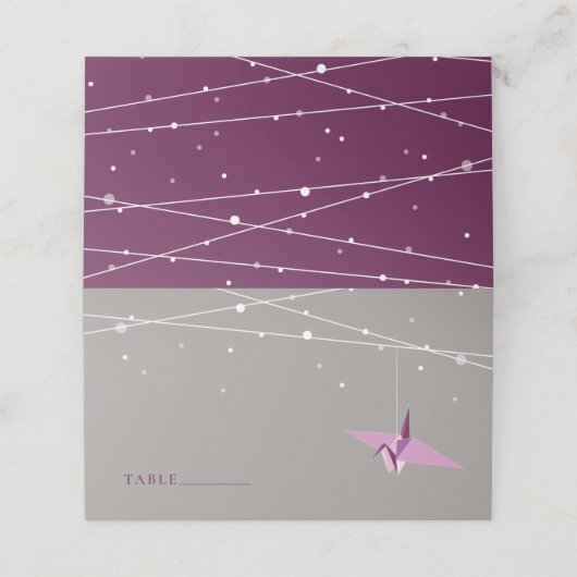 Het Paarse Origami Paper Cranes Asian Wedding Plaatskaartje (Buitenkant ongevouwen)