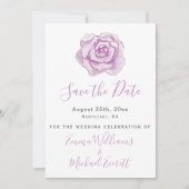 Het Paarse Roos van de Waterverf Wedding sparen de Save The Date (Voorkant)