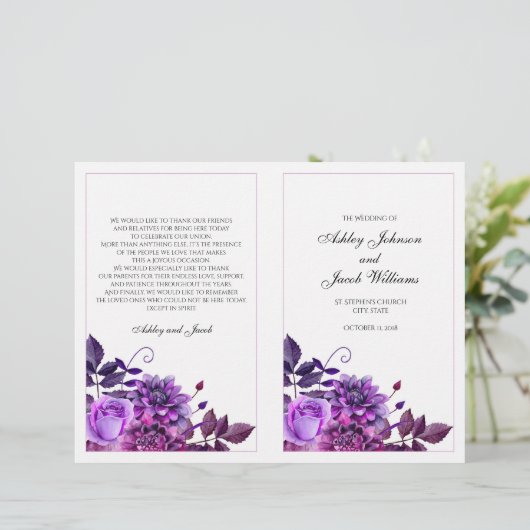 Het Paarse trouwprogramma is gevouwen. Kerceremoni (Staand voorkant)