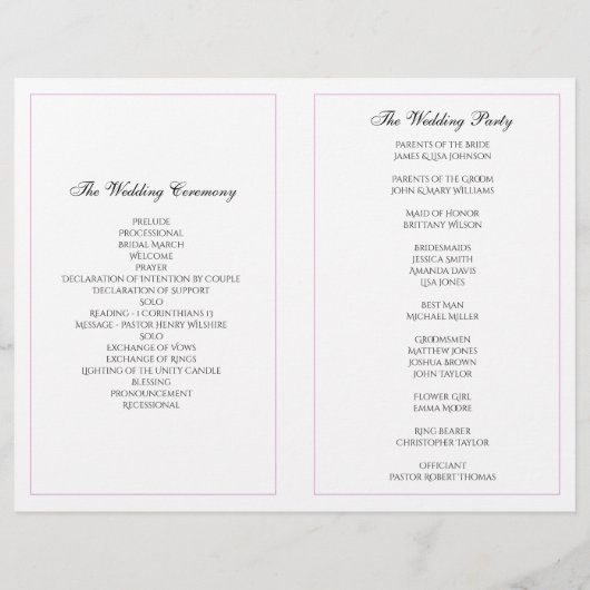 Het Paarse trouwprogramma is gevouwen. Kerceremoni (Achterkant)