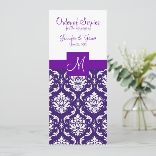 Het paarse Witte Programma van het Huwelijk van Programmakaart (Staand voorkant)