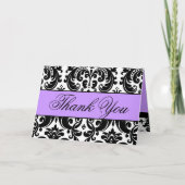 Het paarse Zwarte Witte Damast dankt u kaardt Bedankkaart (Voorkant)