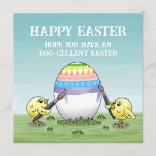 Het paasei wordt door de kippen geschilderd feestdagenkaart