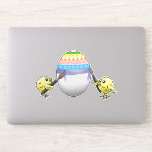 Het paasei wordt door de kippen geschilderd sticker