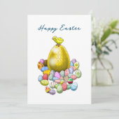 Het paaskuiken en het gouden paasei feestdagenkaart (Staand voorkant)