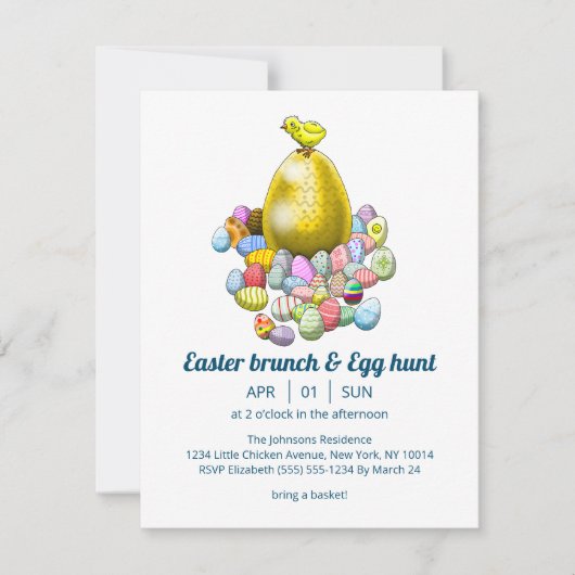 Het paaskuiken en het gouden paasei kaart (Voorkant)