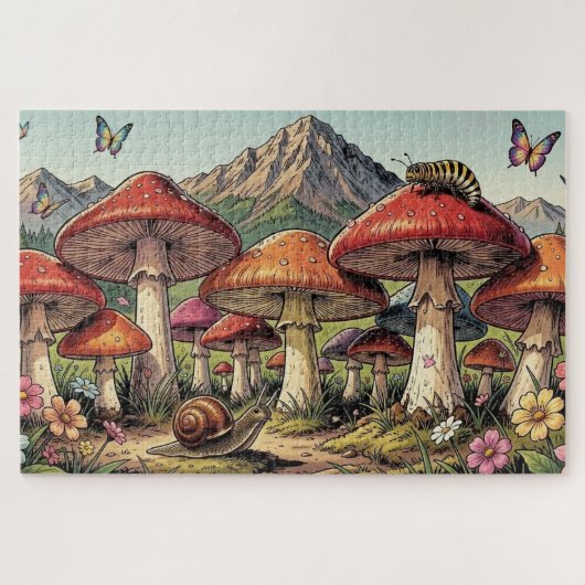 Het Paddenstoelendorp onder de Bergen Legpuzzel (Horizontaal)
