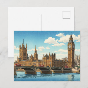 Het Palace of Westminster Japanse Houtblokprint Briefkaart