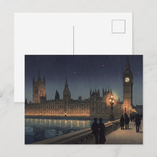 Het Palace of Westminster Japanse Houtblokprint Briefkaart